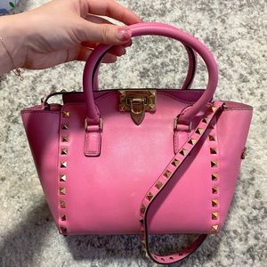Valentino calfskin mini rockstud bag gold pink